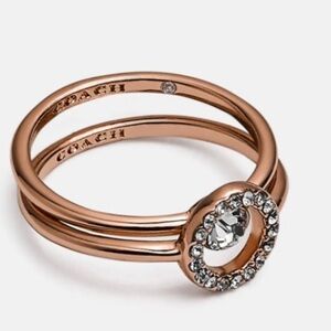 NWT Coach Rose Gold Open Circle Halo Pave Stacking Ring Set Size 7